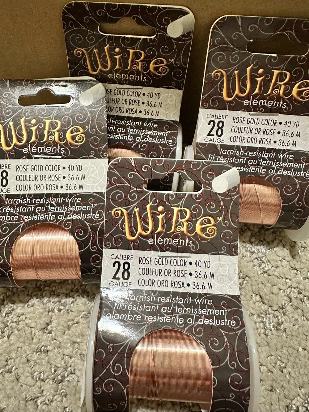 BeadSmith Wire Elements 28 Gauge Rose Gold Wire - 4 Spools